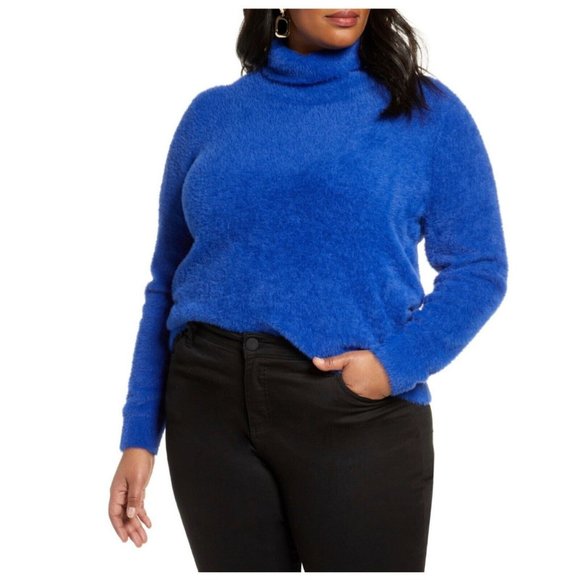 Halogen Blue Fuzzy Teddy Turtleneck Knit Sweater - Picture 9 of 9